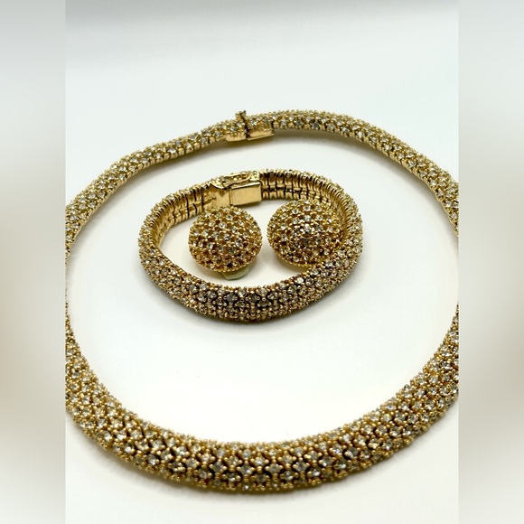 Vintage CINER Gold Tone Rhinestone Necklace Bracelet Earrings Set - Picture 9 of 14